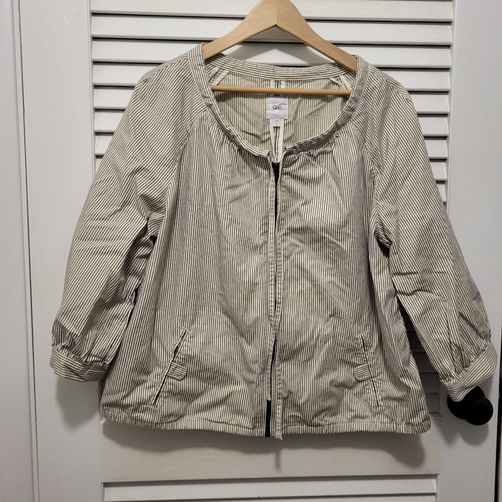 Gap Shacket Women's XL Cream Beige & Black Pinstripe
